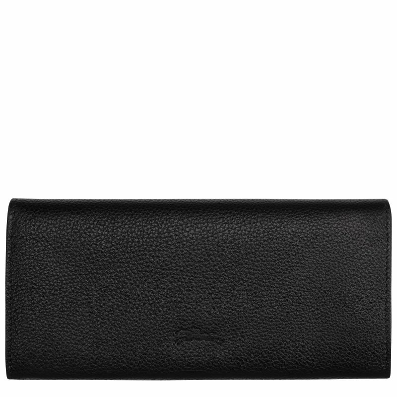 Women Black Le Foulonné Continental Wallet Black - Leather Leather Wallets Longchamp - Image 2