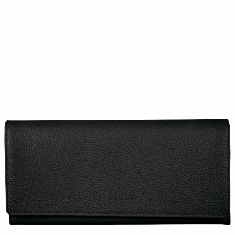 Women Black Le Foulonné Continental Wallet Black - Leather Leather Wallets Longchamp