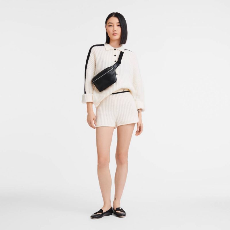 Women Black Leather Bags Longchamp Le Foulonné M Belt Bag Black - Leather - Image 2