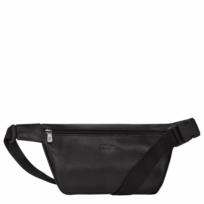 Women Black Leather Bags Longchamp Le Foulonné M Belt Bag Black - Leather - Image 4
