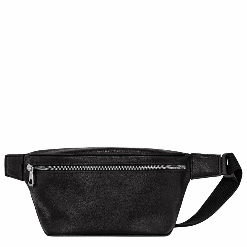Women Black Leather Bags Longchamp Le Foulonné M Belt Bag Black - Leather