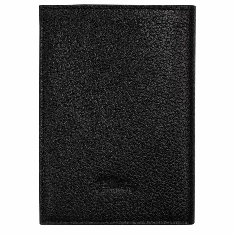 Women Black Longchamp Pouches & Cases Le Foulonné Passport Cover Black - Leather - Image 2