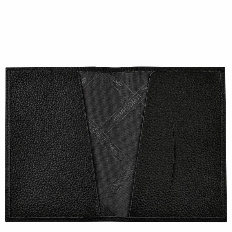 Women Black Longchamp Pouches & Cases Le Foulonné Passport Cover Black - Leather - Image 3