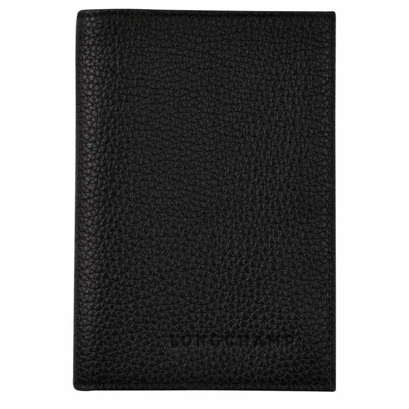 Women Black Longchamp Pouches & Cases Le Foulonné Passport Cover Black - Leather