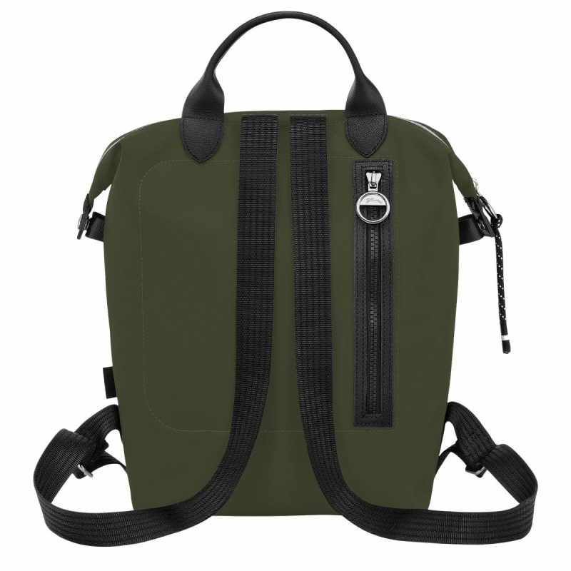 Women Khaki Longchamp Le Pliage Energy L Backpack Khaki - Recycled Canvas Backpacks - Image 3