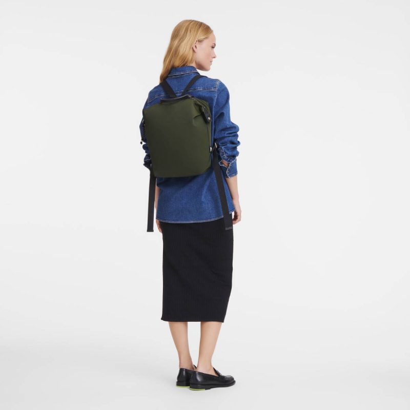 Women Khaki Longchamp Le Pliage Energy L Backpack Khaki - Recycled Canvas Backpacks