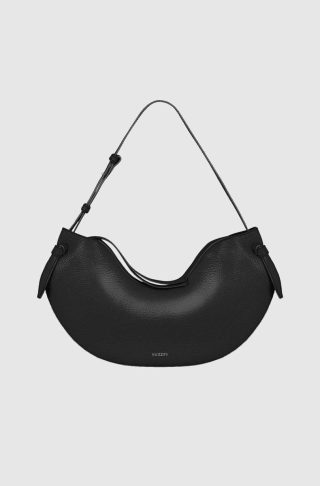 Women Large Fortune Cookie - Black Pebble Grained Leather Shoulder Bags Yuzefi
