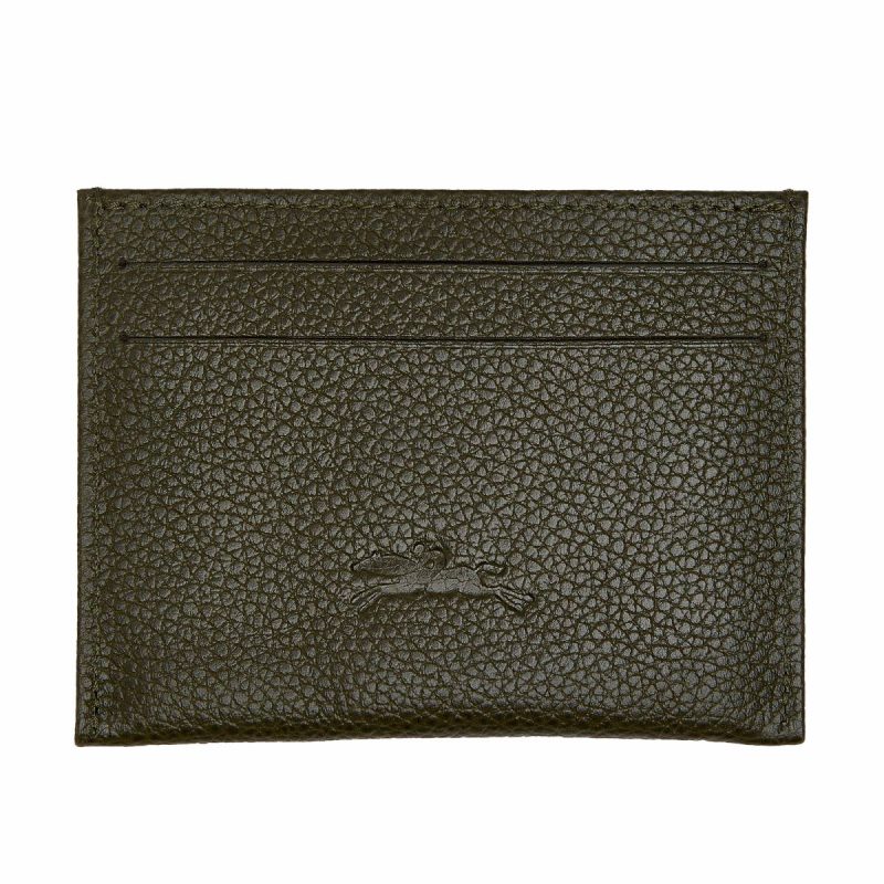 Women Le Foulonné Card Holder Khaki - Leather Cardholders & Coin Purses Khaki Longchamp
