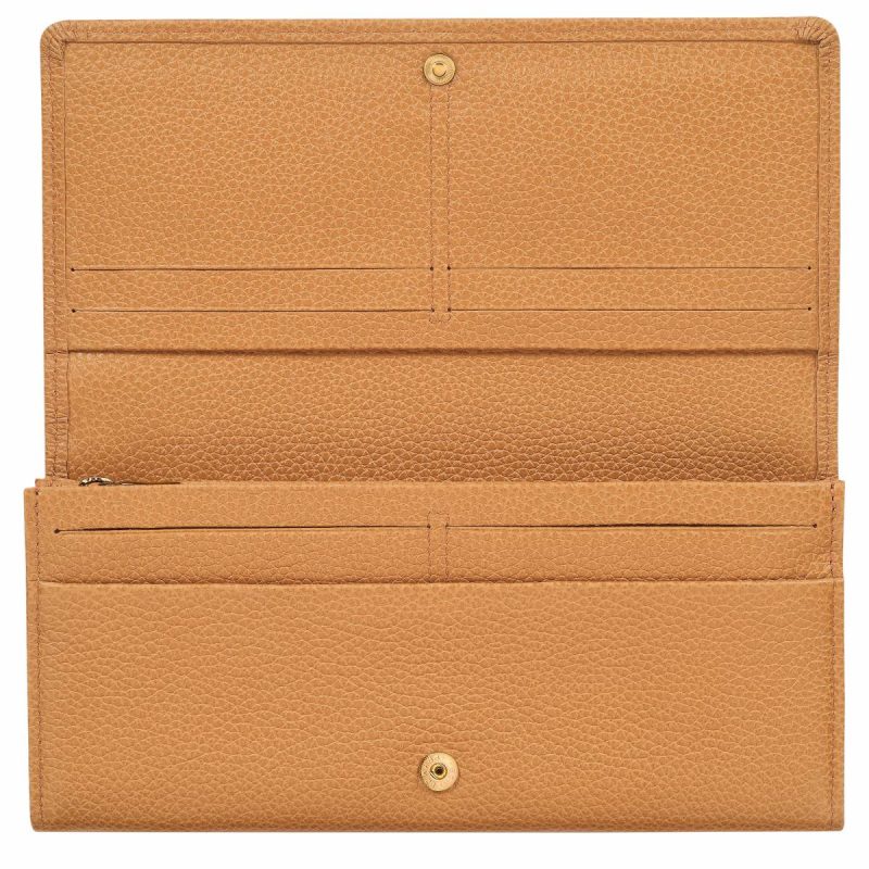 Women Le Foulonné Continental Wallet Walnut - Leather Leather Wallets Longchamp Walnut - Image 3