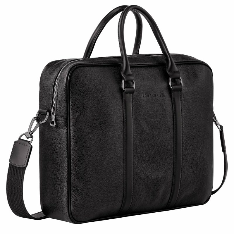 Women Le Foulonné M Briefcase Black - Leather Longchamp Leather Bags Black - Image 3