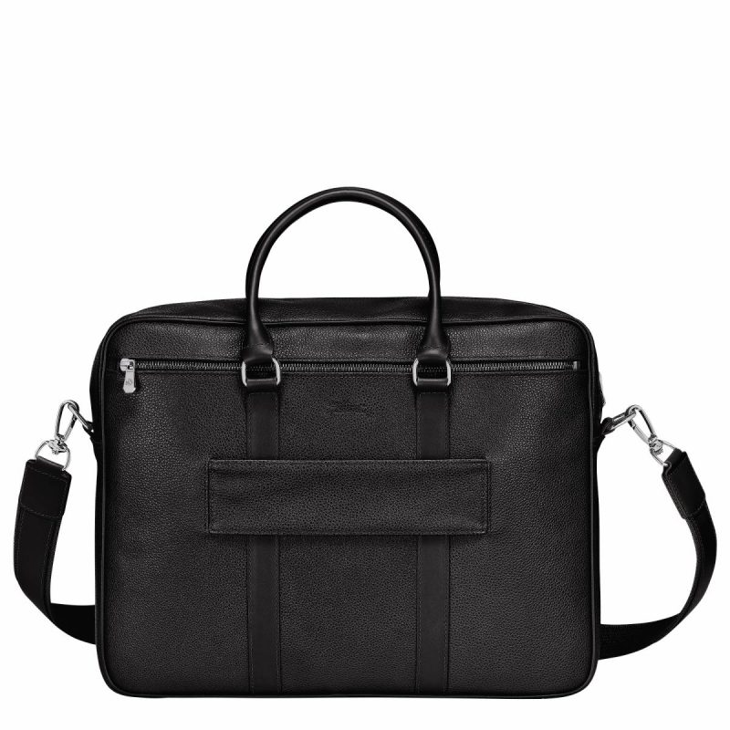 Women Le Foulonné M Briefcase Black - Leather Longchamp Leather Bags Black - Image 4