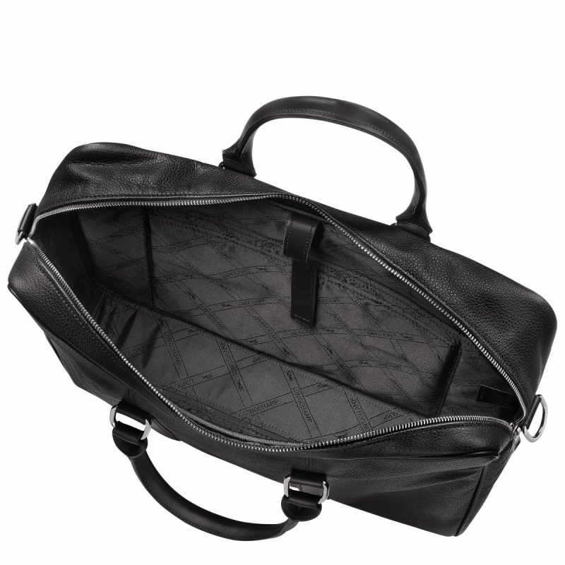 Women Le Foulonné M Briefcase Black - Leather Longchamp Leather Bags Black - Image 5