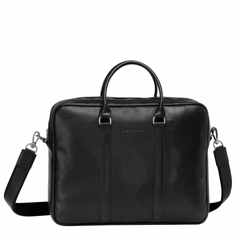 Women Le Foulonné M Briefcase Black - Leather Longchamp Leather Bags Black