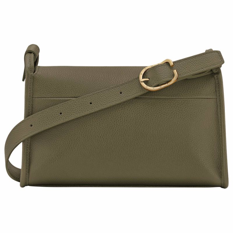 Women Le Foulonné M Crossbody Bag Khaki - Leather Khaki Leather Bags Longchamp - Image 3