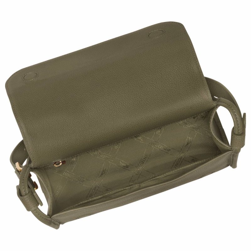 Women Le Foulonné M Crossbody Bag Khaki - Leather Khaki Leather Bags Longchamp - Image 4