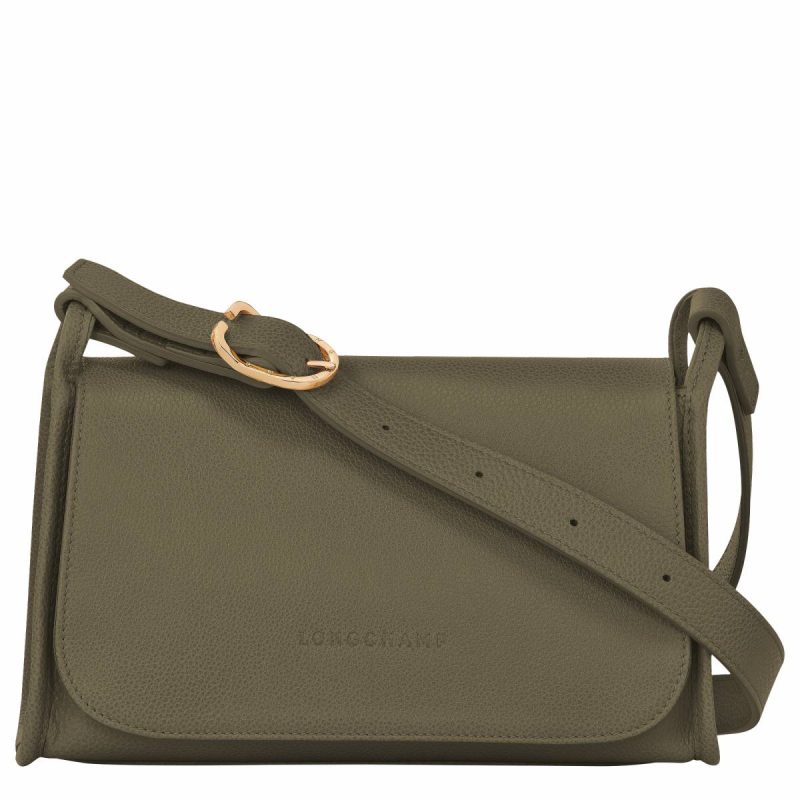 Women Le Foulonné M Crossbody Bag Khaki - Leather Khaki Leather Bags Longchamp