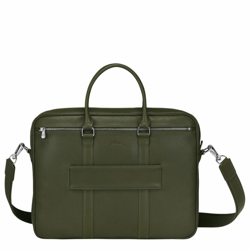Women Le Foulonné S Briefcase Khaki - Leather Longchamp Khaki Leather Bags - Image 4