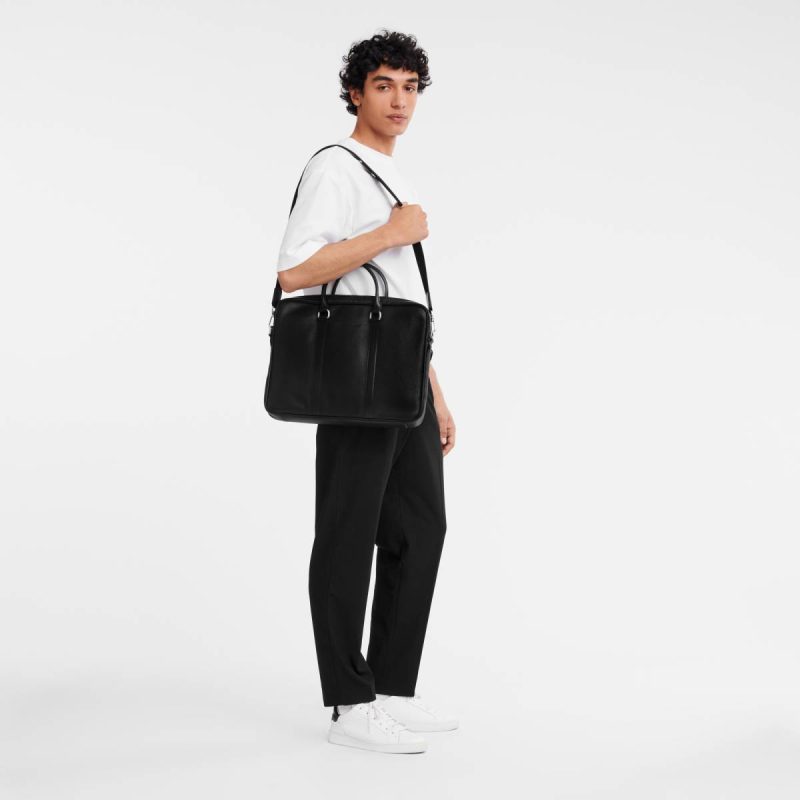 Women Leather Bags Le Foulonné S Briefcase Black - Leather Black Longchamp - Image 2
