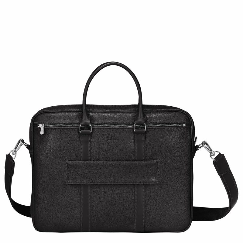 Women Leather Bags Le Foulonné S Briefcase Black - Leather Black Longchamp - Image 4