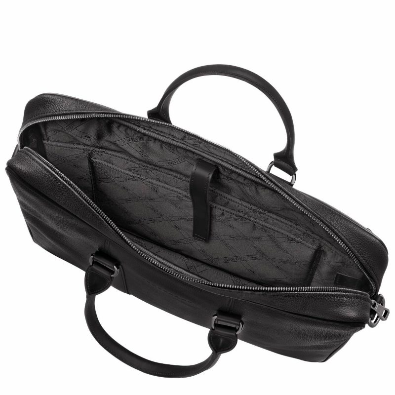 Women Leather Bags Le Foulonné S Briefcase Black - Leather Black Longchamp - Image 5