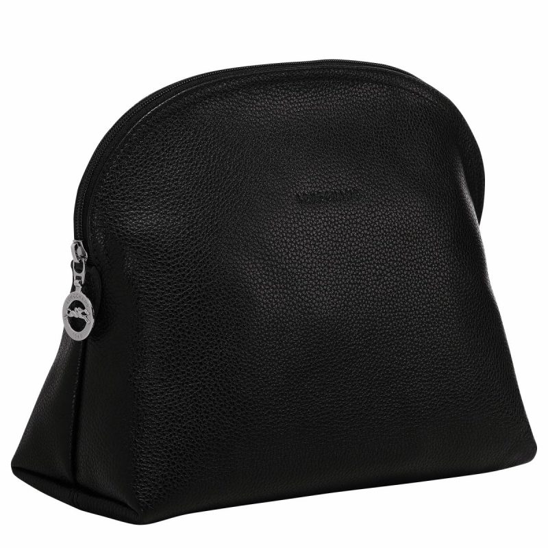 Women Longchamp Black Toiletry Bags Le Foulonné Toiletry Case Black - Leather - Image 2