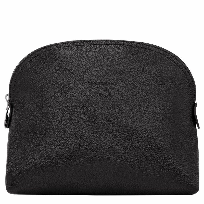 Women Longchamp Black Toiletry Bags Le Foulonné Toiletry Case Black - Leather