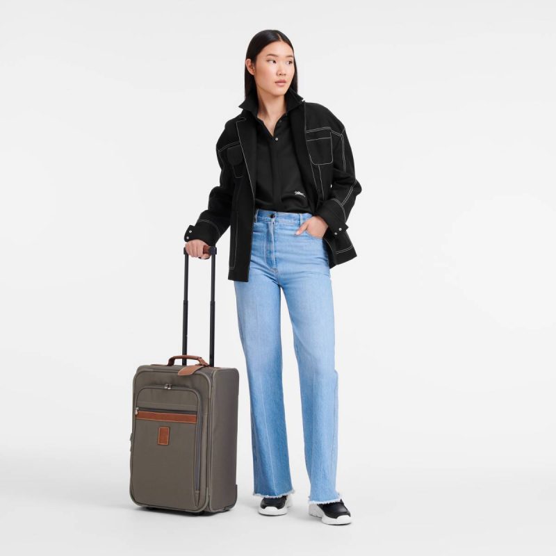 Women Longchamp Brown Suitcases Boxford M Carry-On Brown - Recycled Canvas