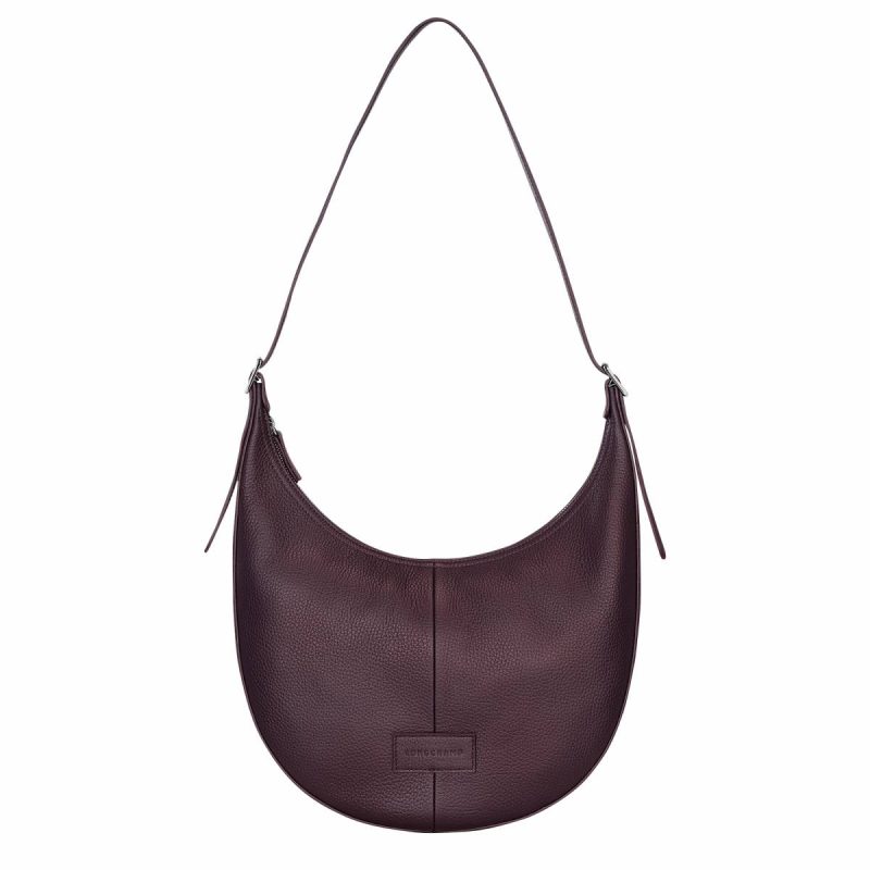 Women Longchamp Essential L Crossbody Bag Eggplant - Leather Leather Bags Eggplant