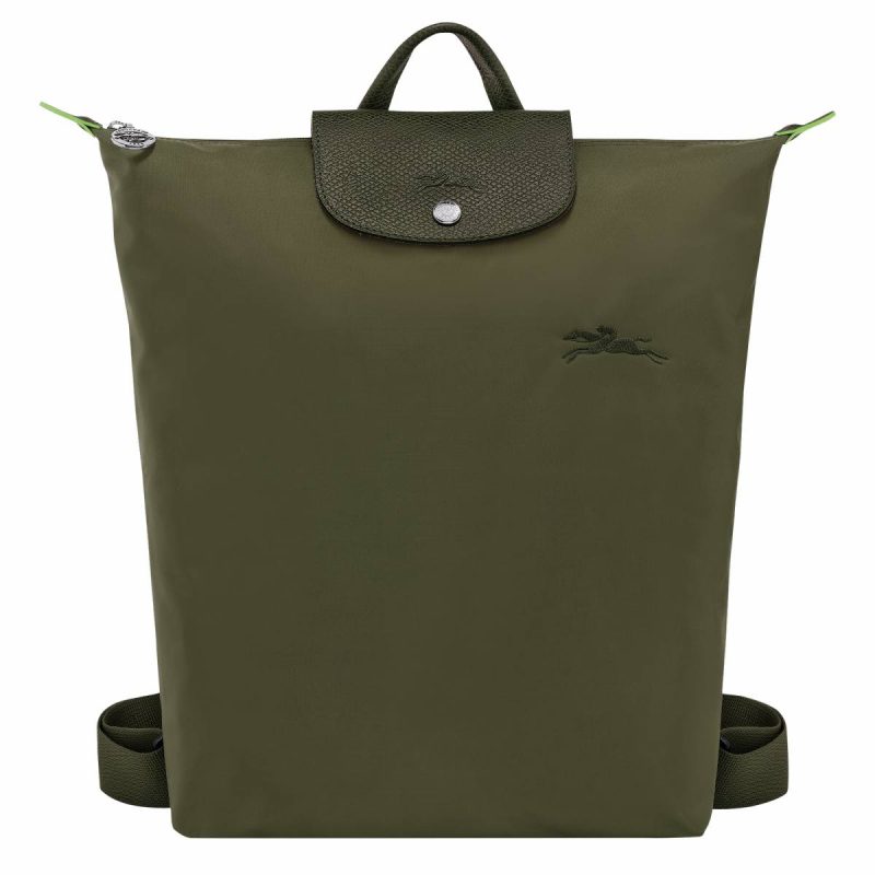 Women Longchamp Forest Backpacks Le Pliage Green M Backpack Forest - Canvas