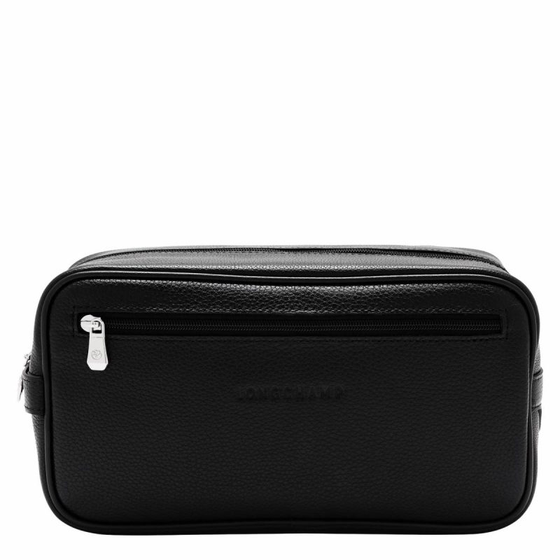 Women Longchamp Le Foulonné Toiletry Case Black - Leather Toiletry Bags Black