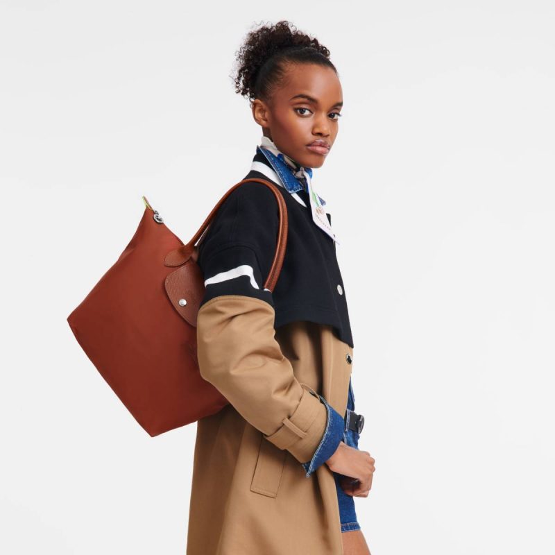 Women Longchamp Le Pliage Green M Tote Bag Chestnut - Recycled Canvas Shoulder Bags Chestnut