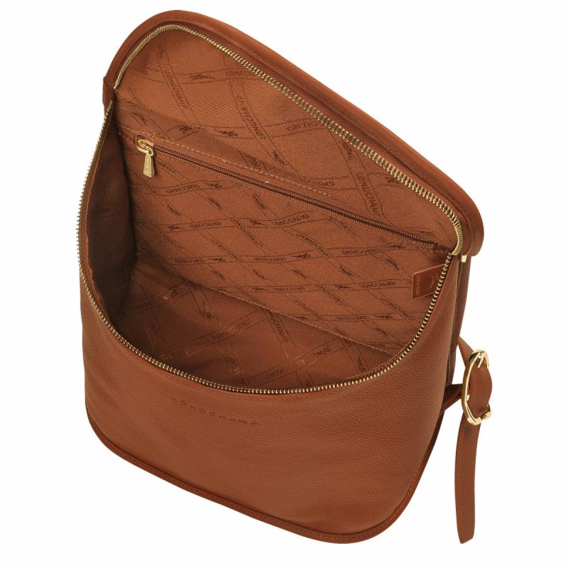 Women Longchamp Leather Bags Caramel Le Foulonné Backpack Caramel - Leather - Image 5
