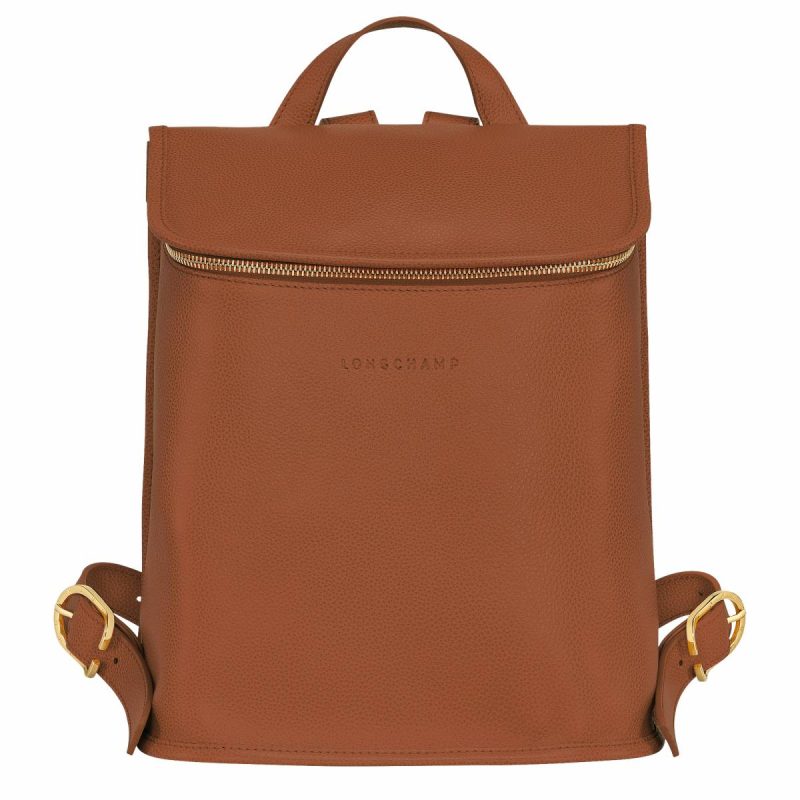 Women Longchamp Leather Bags Caramel Le Foulonné Backpack Caramel - Leather