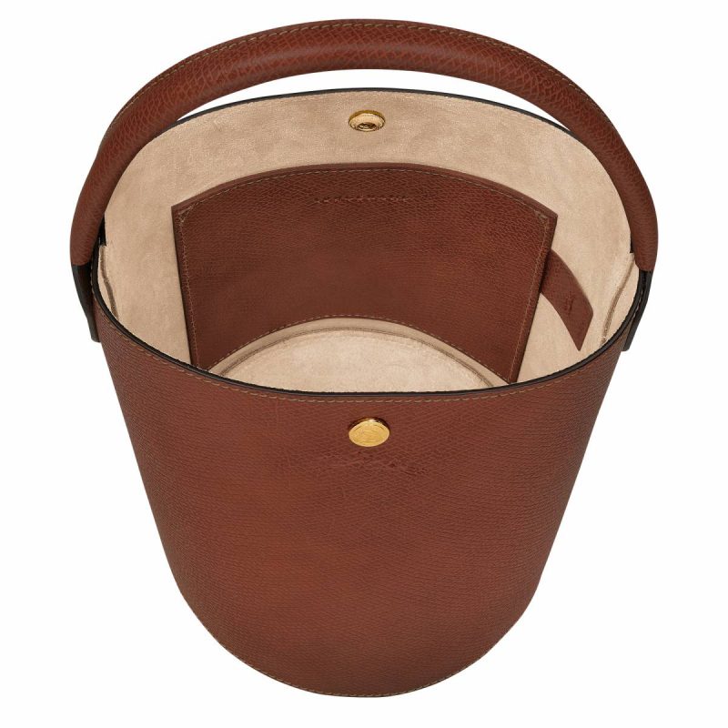 Women Longchamp Leather Bags Épure S Bucket Bag Brown - Leather Brown - Image 5