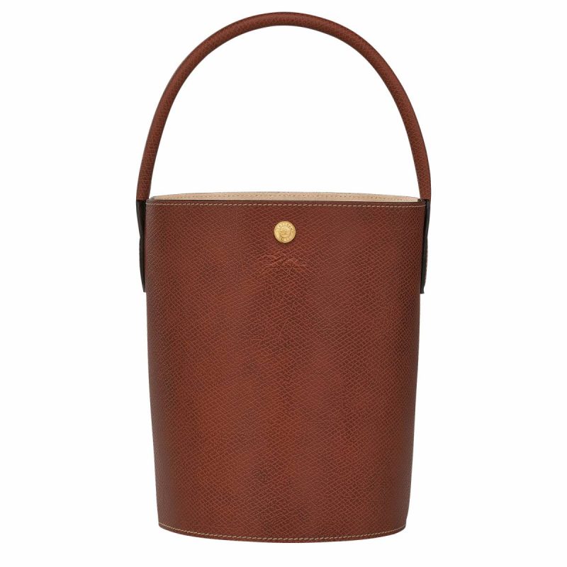 Women Longchamp Leather Bags Épure S Bucket Bag Brown - Leather Brown