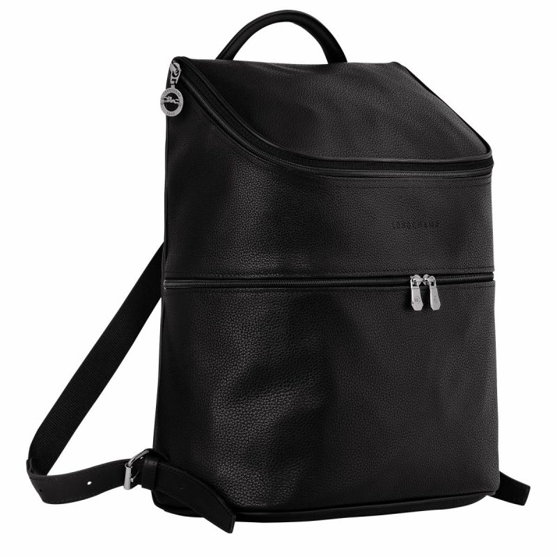 Women Longchamp Leather Bags Le Foulonné Backpack Black - Leather Black - Image 3