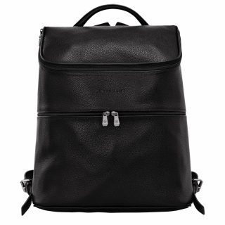Women Longchamp Leather Bags Le Foulonné Backpack Black - Leather Black