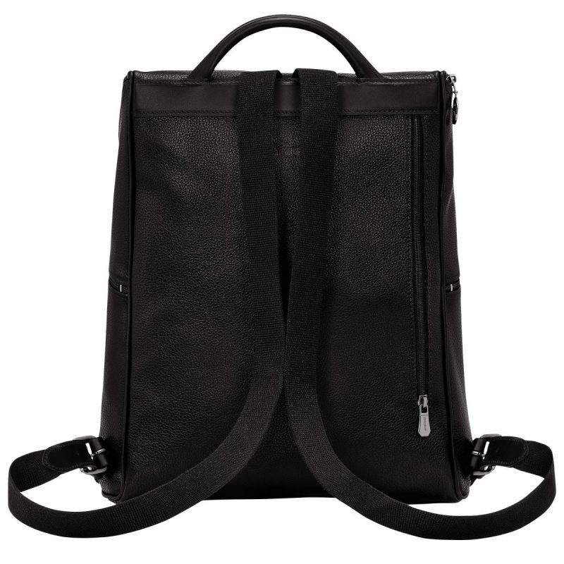 Women Longchamp Leather Bags Le Foulonné Backpack Black - Leather Black - Image 4