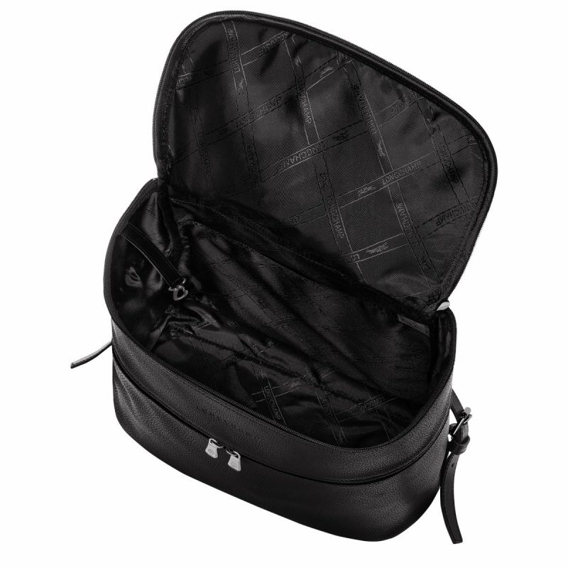 Women Longchamp Leather Bags Le Foulonné Backpack Black - Leather Black - Image 5