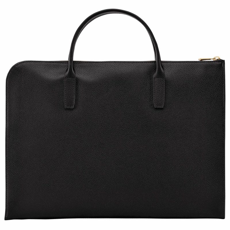 Women Longchamp Leather Bags Le Foulonné S Briefcase Black - Leather Black - Image 4