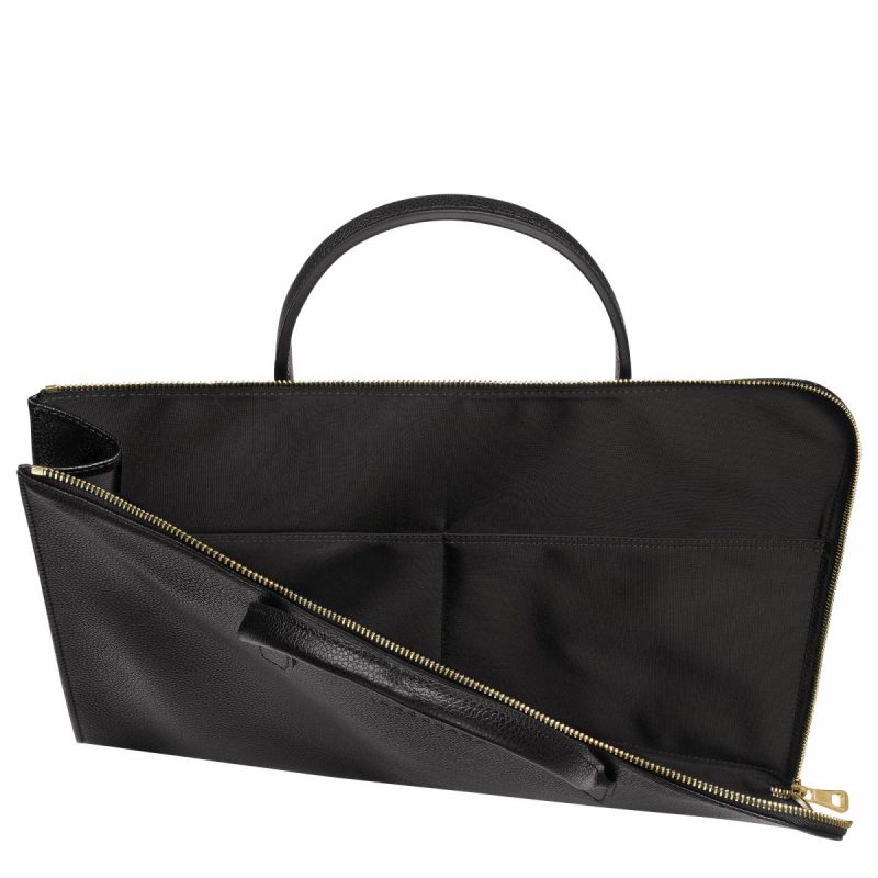 Women Longchamp Leather Bags Le Foulonné S Briefcase Black - Leather Black - Image 5