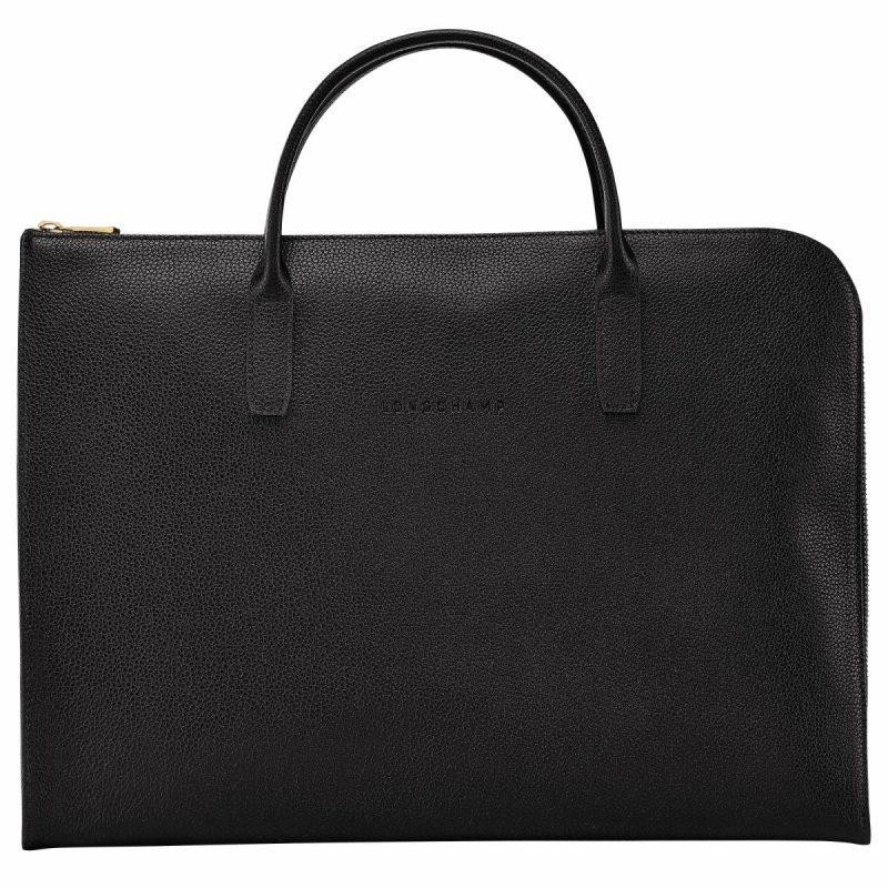 Women Longchamp Leather Bags Le Foulonné S Briefcase Black - Leather Black