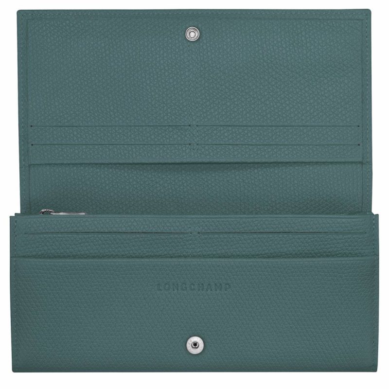 Women Longchamp Leather Wallets Le Roseau Flap Wallet Cedar - Leather Cedar - Image 3