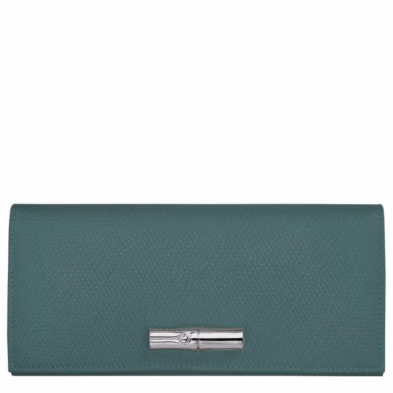 Women Longchamp Leather Wallets Le Roseau Flap Wallet Cedar - Leather Cedar