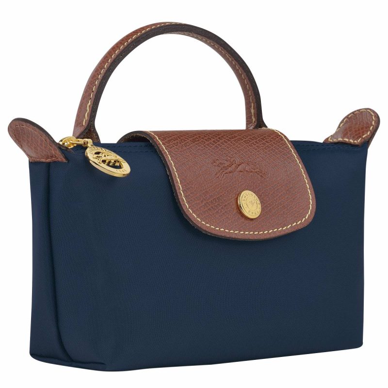 Women Navy Longchamp Le Pliage Original Pouch With Handle Navy - Recycled Canvas Pouches & Cases - Image 2