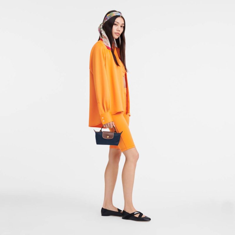 Women Navy Longchamp Le Pliage Original Pouch With Handle Navy - Recycled Canvas Pouches & Cases