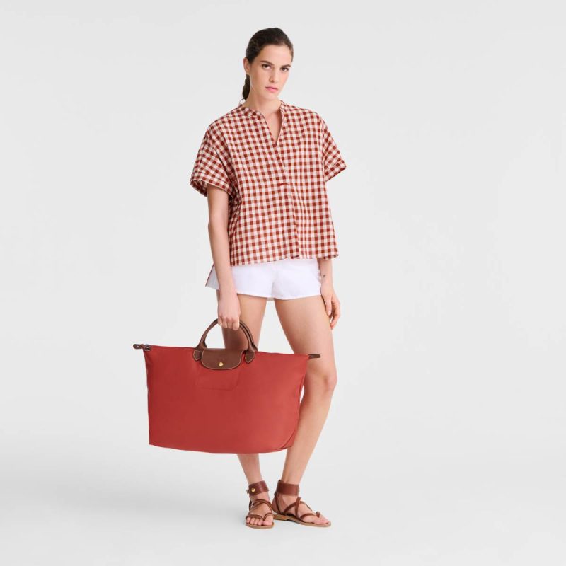 Women Tomato Longchamp Travel Bags Le Pliage Original L Travel Bag Tomato - Recycled Canvas