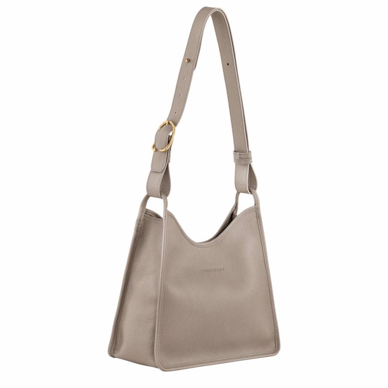 Women Turtledove Le Foulonné M Hobo Bag Turtledove - Leather Leather Bags Longchamp - Image 3