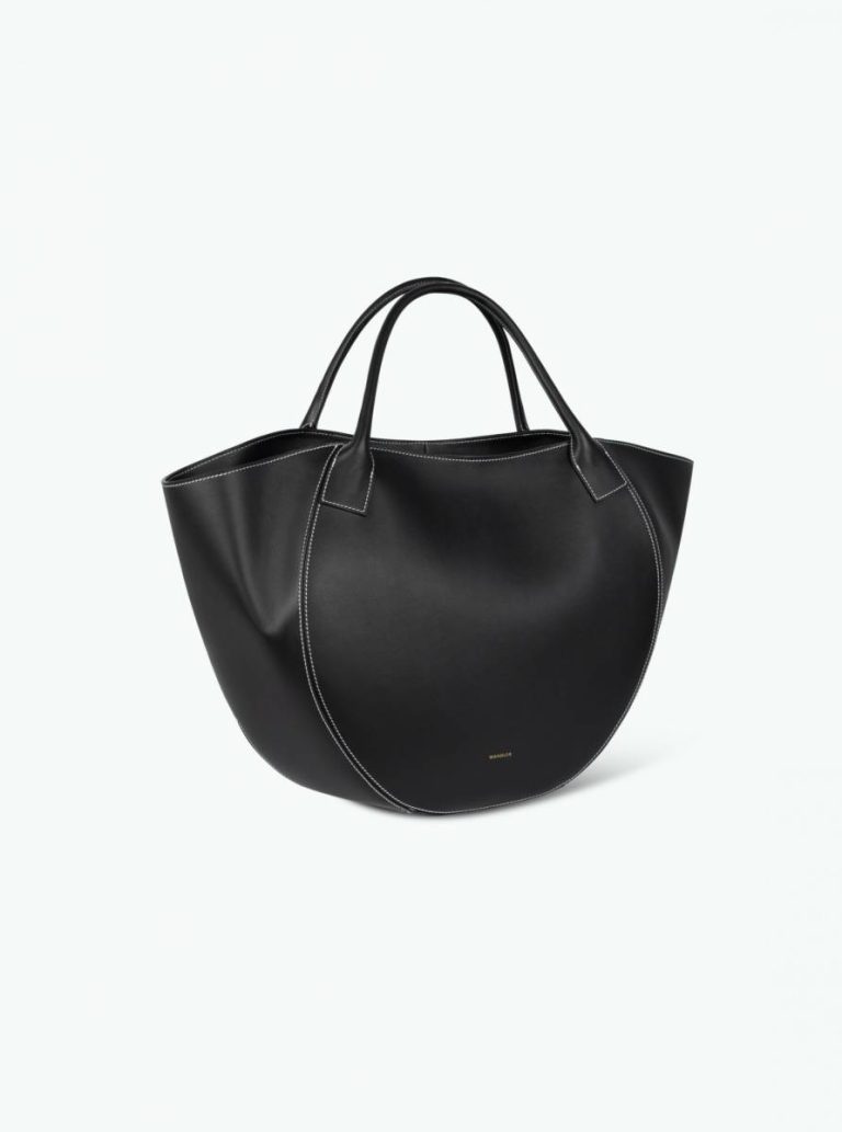 Women Wandler Mia Shopper - Black / White Stitch Black / White Stitch Tote Bags - Image 2