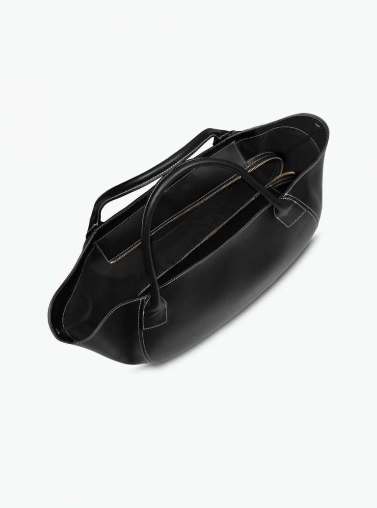Women Wandler Mia Shopper - Black / White Stitch Black / White Stitch Tote Bags - Image 3